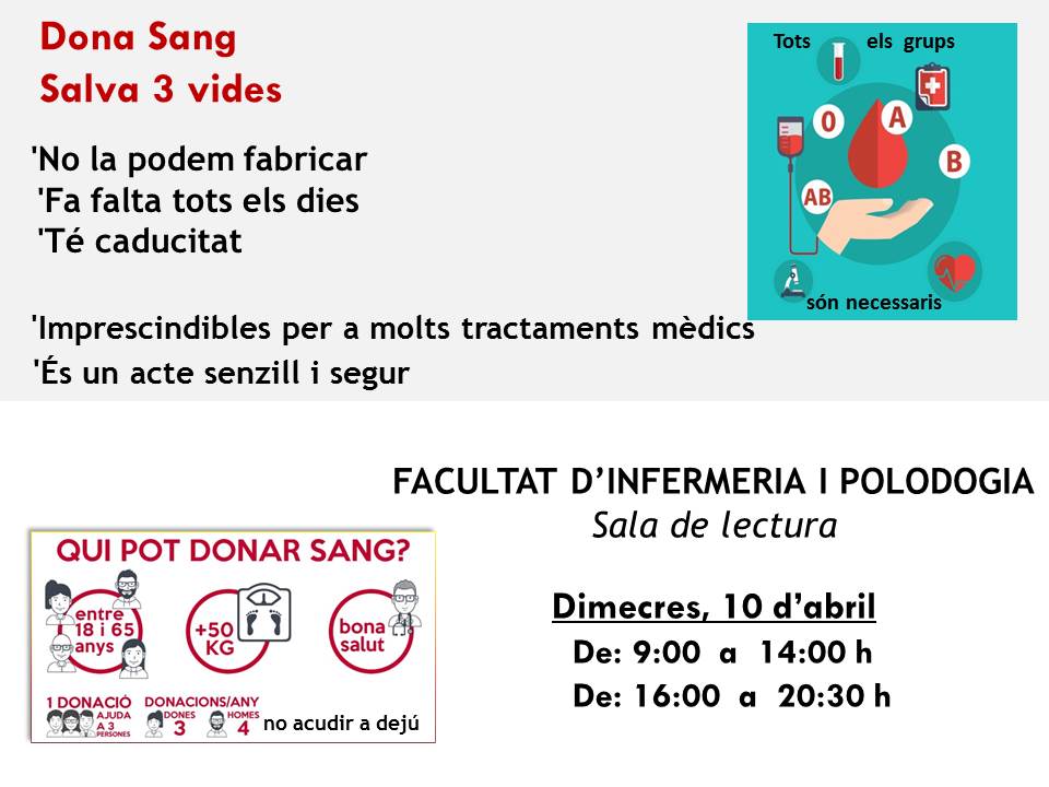 Dimecres, 10/4/201909:00 - 14:00 i de 16:00 - 20:30 (Sala de Lectura)