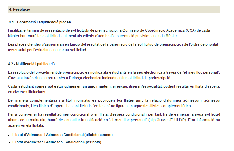 Condiciones preinscripción