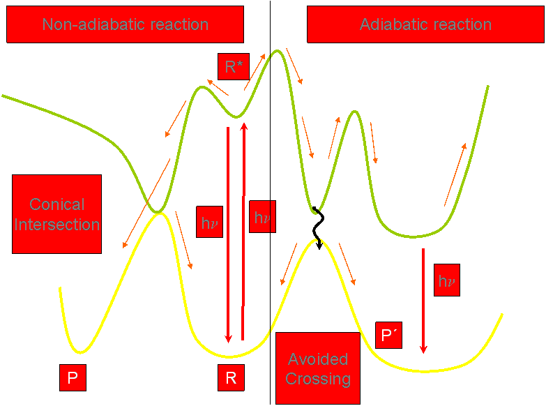 De-
excitation mechanism: conical 
intersections and avoided crossings