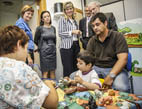 De izda. a dcha., la vicerrectora Maria Vicenta Mestre; la directora general Pilar Collado; la consellera Asunción Sánchez Zaplana; el gerente de la Fundació General, Cristóbal Suria; y el rector Esteban Morcillo, en la visita al CUDAP.
