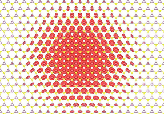 Representación de la densidad electrónica de un excitón en una monocapa de WSe2