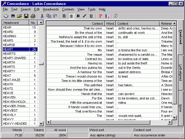 Concordance: Program main screen
