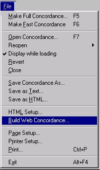Concordance screenshot - File Menu