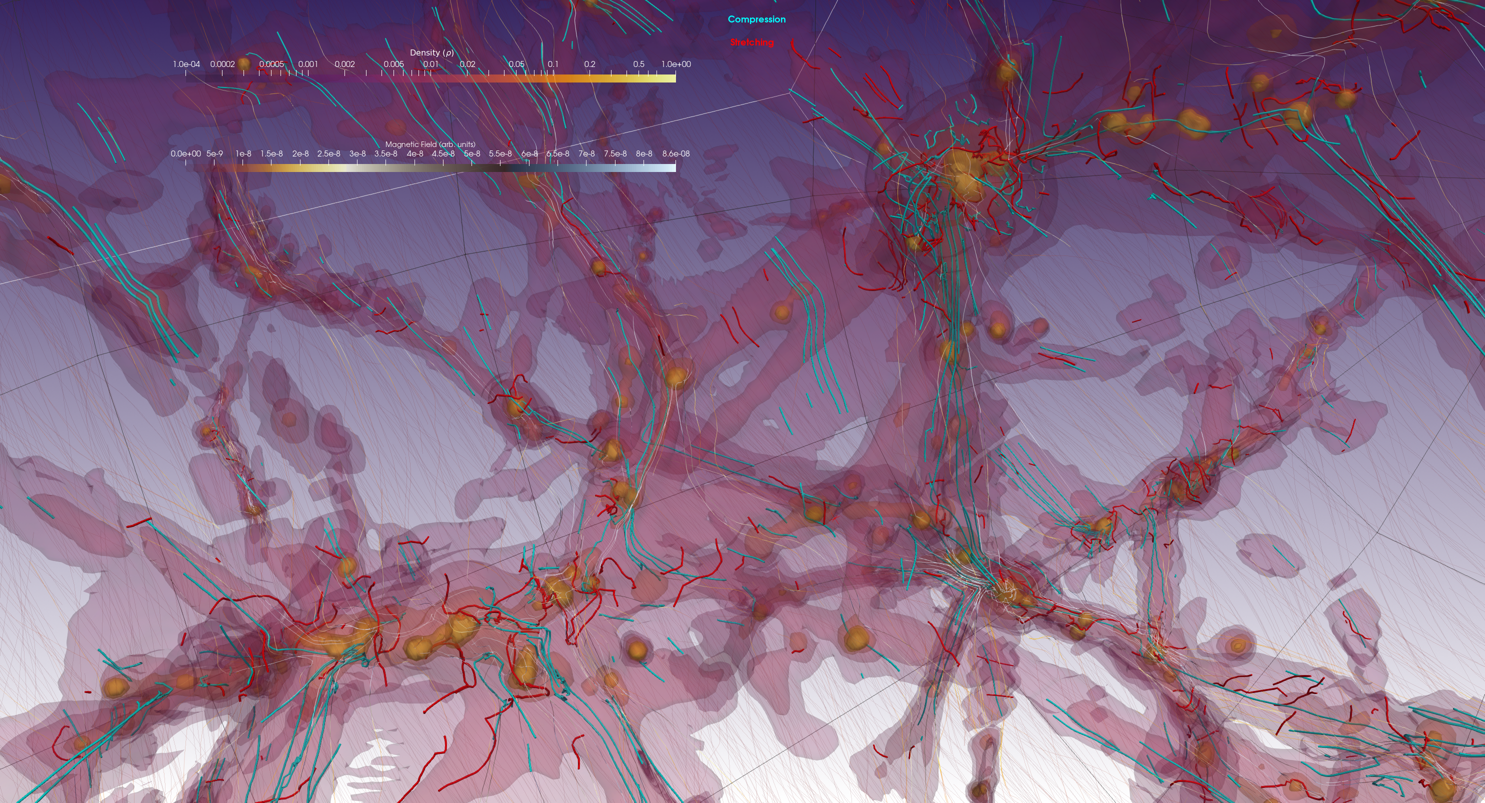 Magnetic structure visualization in a cluster or group-scale simulation