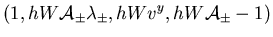 $\displaystyle (1, h W {\cal A}_{\pm} {\lambda}_{\pm}, h W v^y,
h W {\cal A}_{\pm} - 1)$