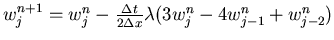 $w_j^{n+1}=w_j^n -
\frac{\Delta t}{2\Delta x}\lambda(3w_j^n-4w_{j-1}^n+w_{j-2}^n)$