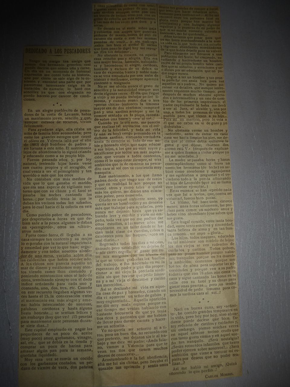El artículo donde Carlos cuenta su propia historia