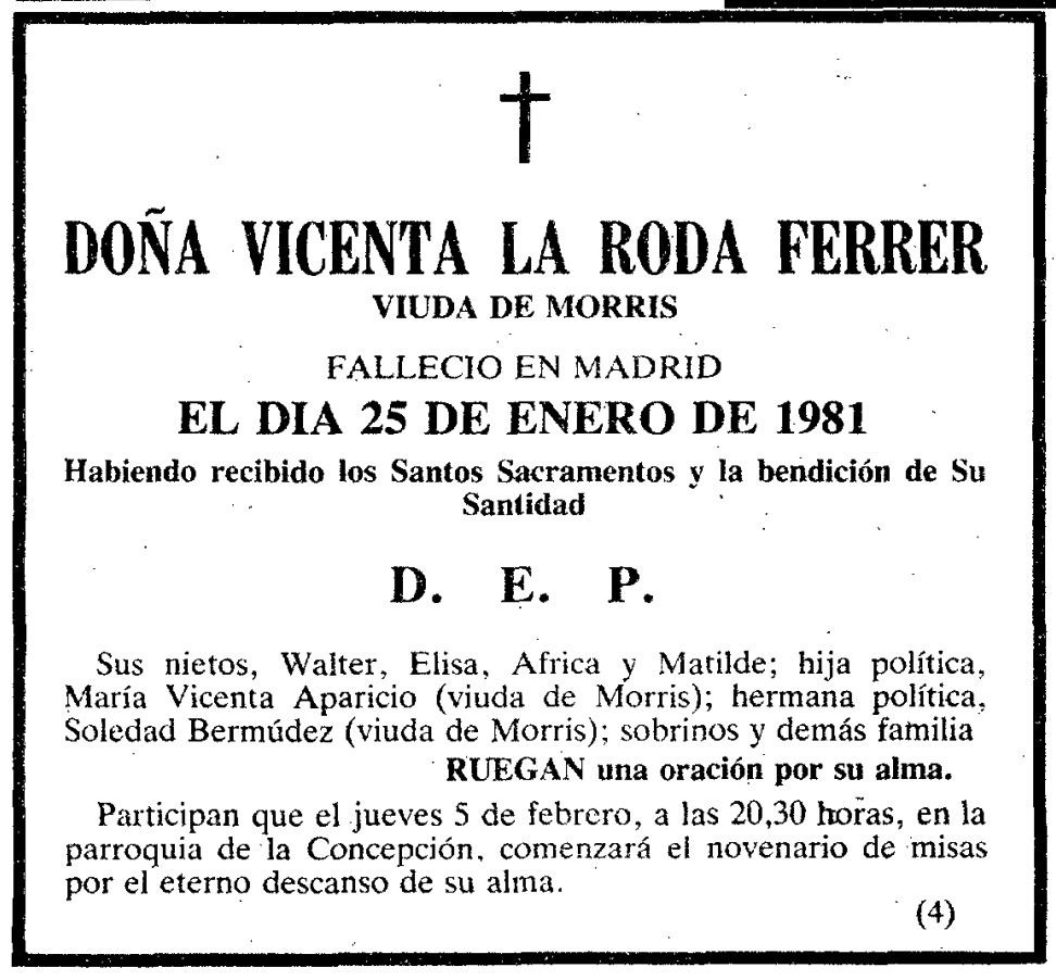 Esquela de Vicenta La Roda