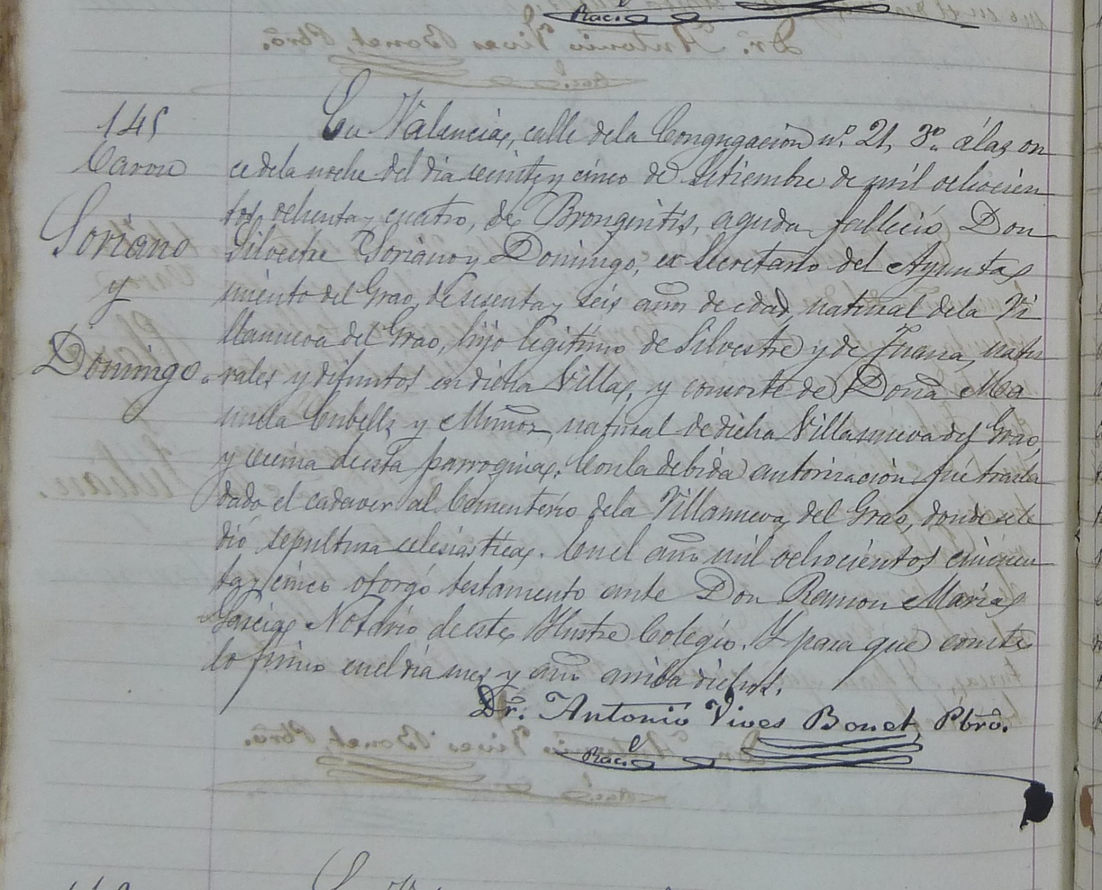Registro de Silvestre Soriano, 1884
