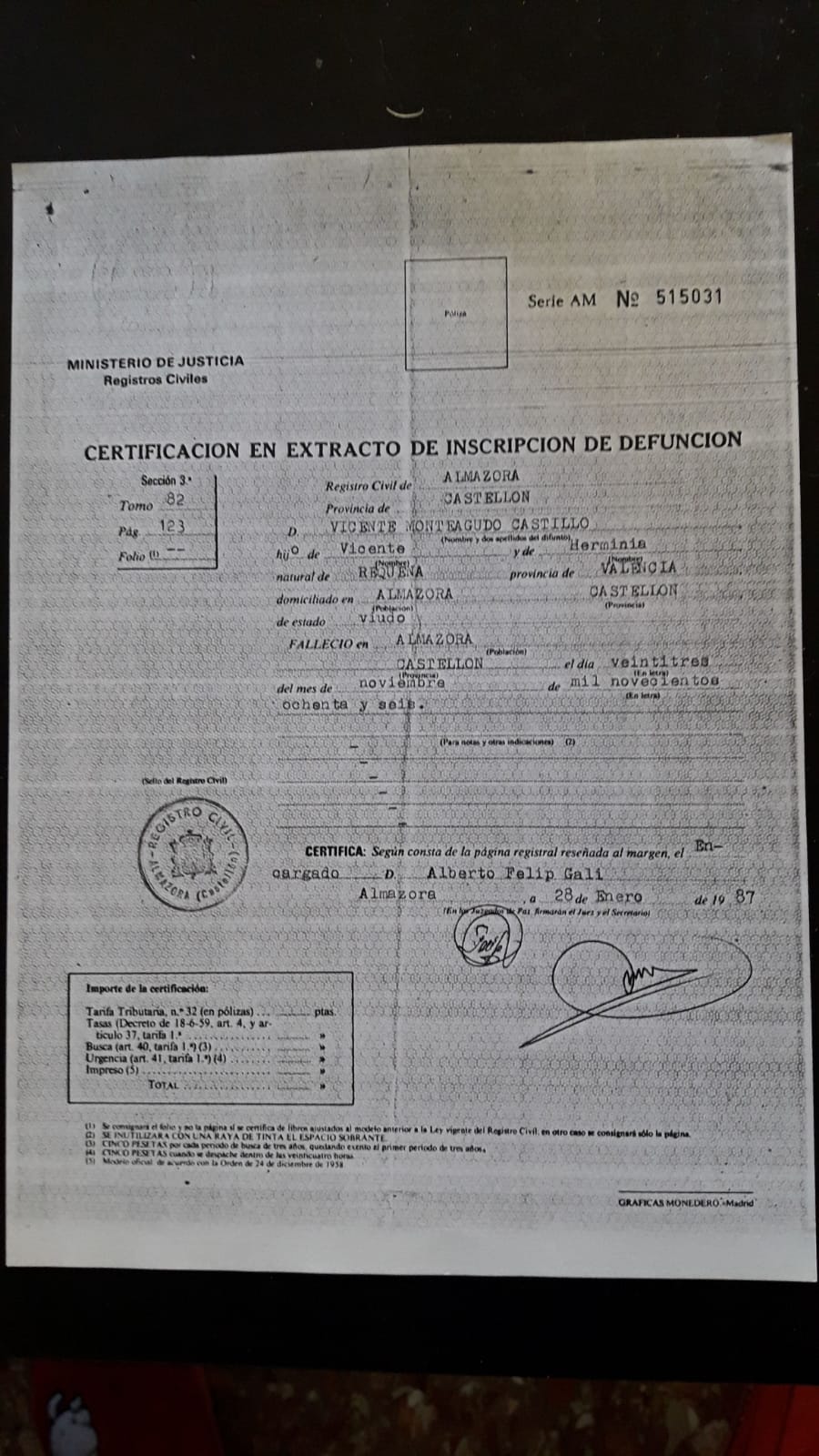 Defunción de Vicente