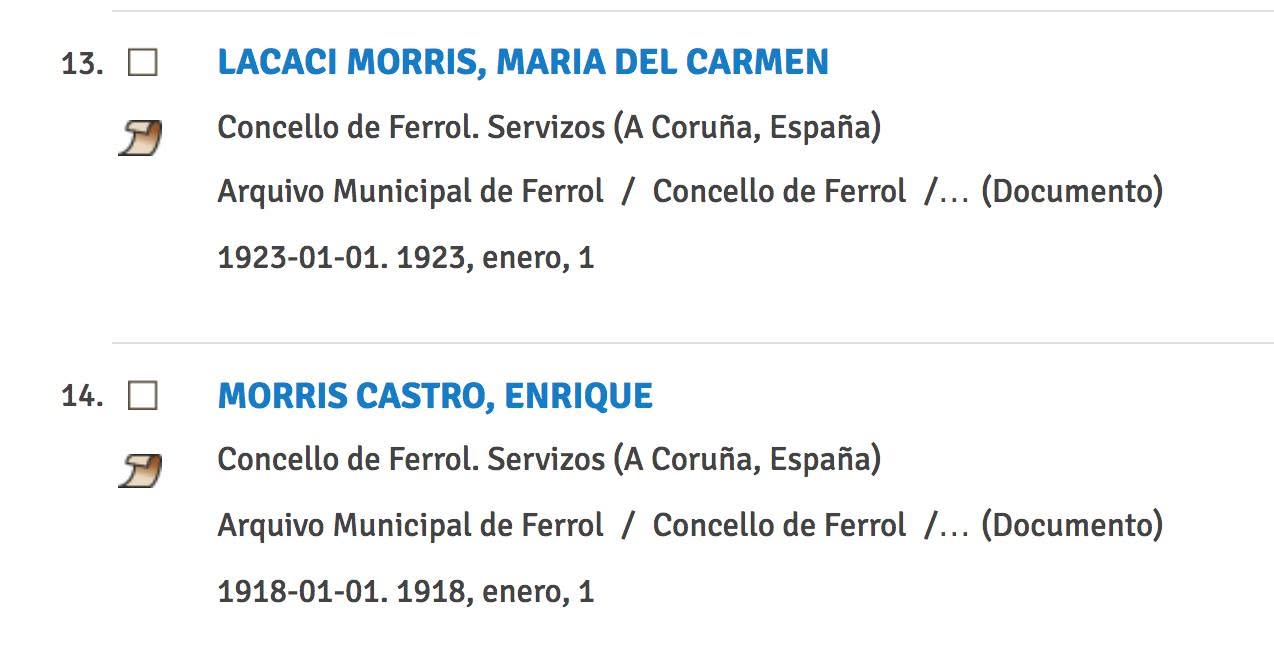 Fichas del Arquivo Municipal de Ferrol