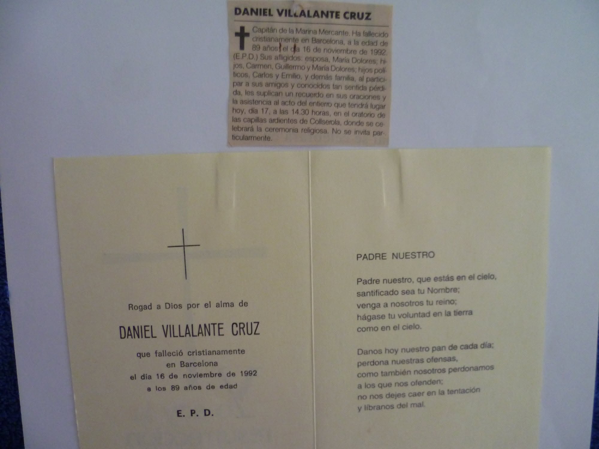 Recordatorio de Daniel Villalante Cruz