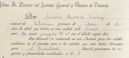 Instancia manuscrita de Andrés Morris Cooley al director del Instituto