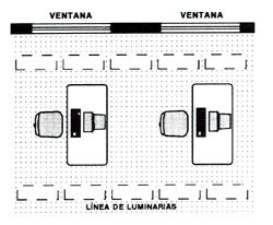eq11pant.gif (15829 bytes). Disposición de las luminarias y ventanas