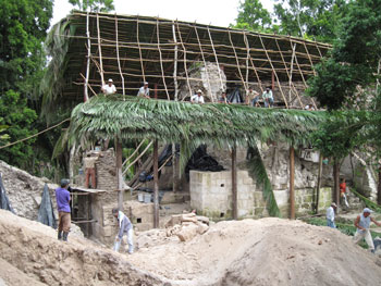 Construcción de una cubierta vegetal provisional en el Palacio de Oriente (Foto Gaspar Muñoz)