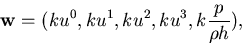 \begin{displaymath}
{\bf w} = (ku^0,ku^1,ku^2,ku^3,k\frac{p}{\rho h}),
\end{displaymath}