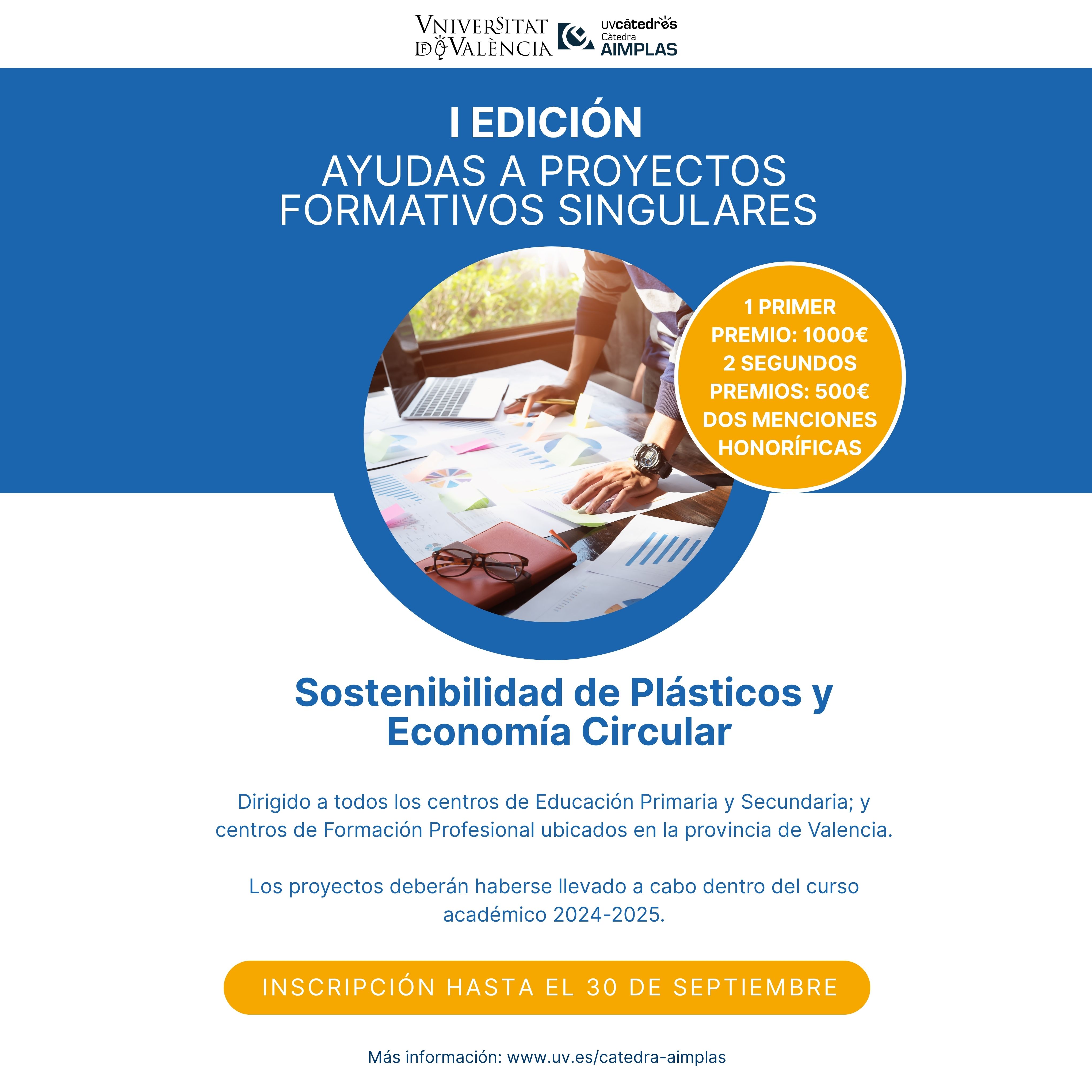 Cartell Ajudes a Projectes Formatius Singulars en Sostenibilitat de Plàstics i Economia Circular