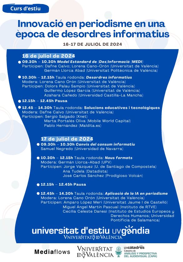 Programa del Curs "Innovació en periodisme en una época de desordes informatius