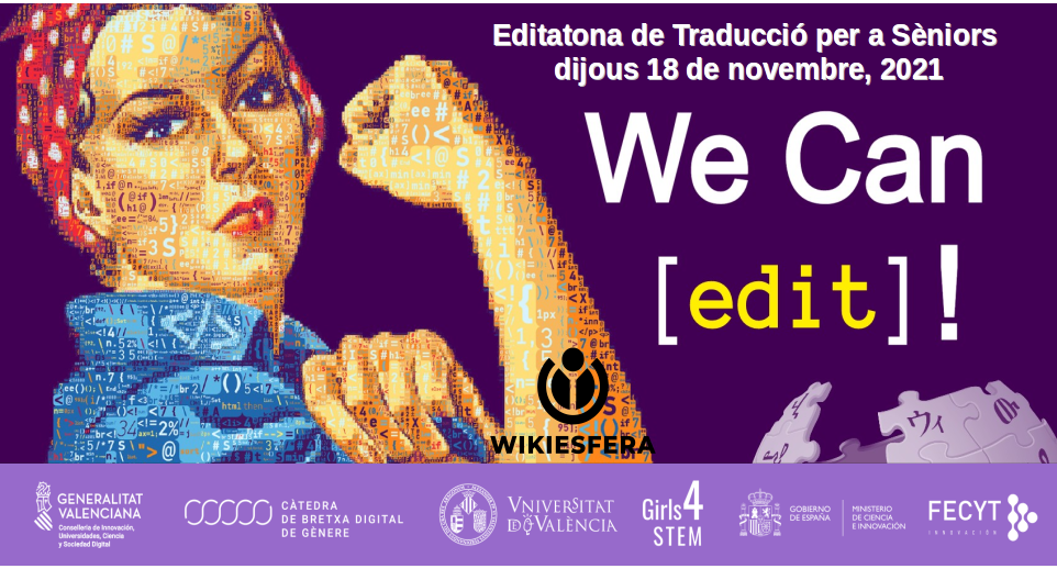 cartel de de la activitat con el título "editatona senior 2021" y la fecha 18 de noviembre de 2021.