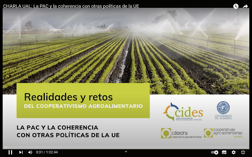 Cartel de la jornada "Cartell de la jornada "realitats i reptes del cooperativisme agroalimentari"y retos del cooperativismo agroalimentario"