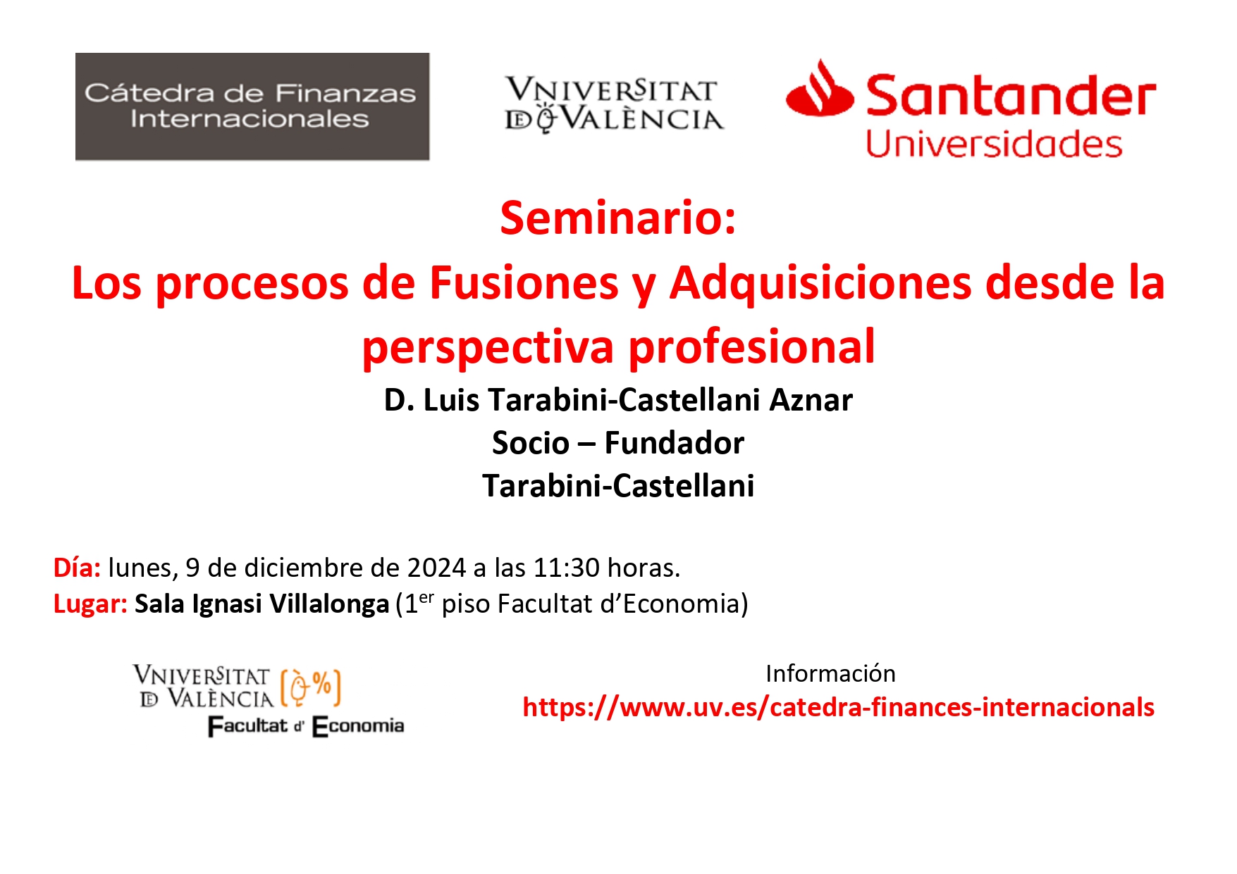 Cartel del evento. "Los procesos de Fusiones y Adquisiciones desde la perspectiva profesional"