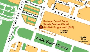 Pl�nol d'ubicaci� del edifici de Rectorat dins del campus de Blasco Ib��ez