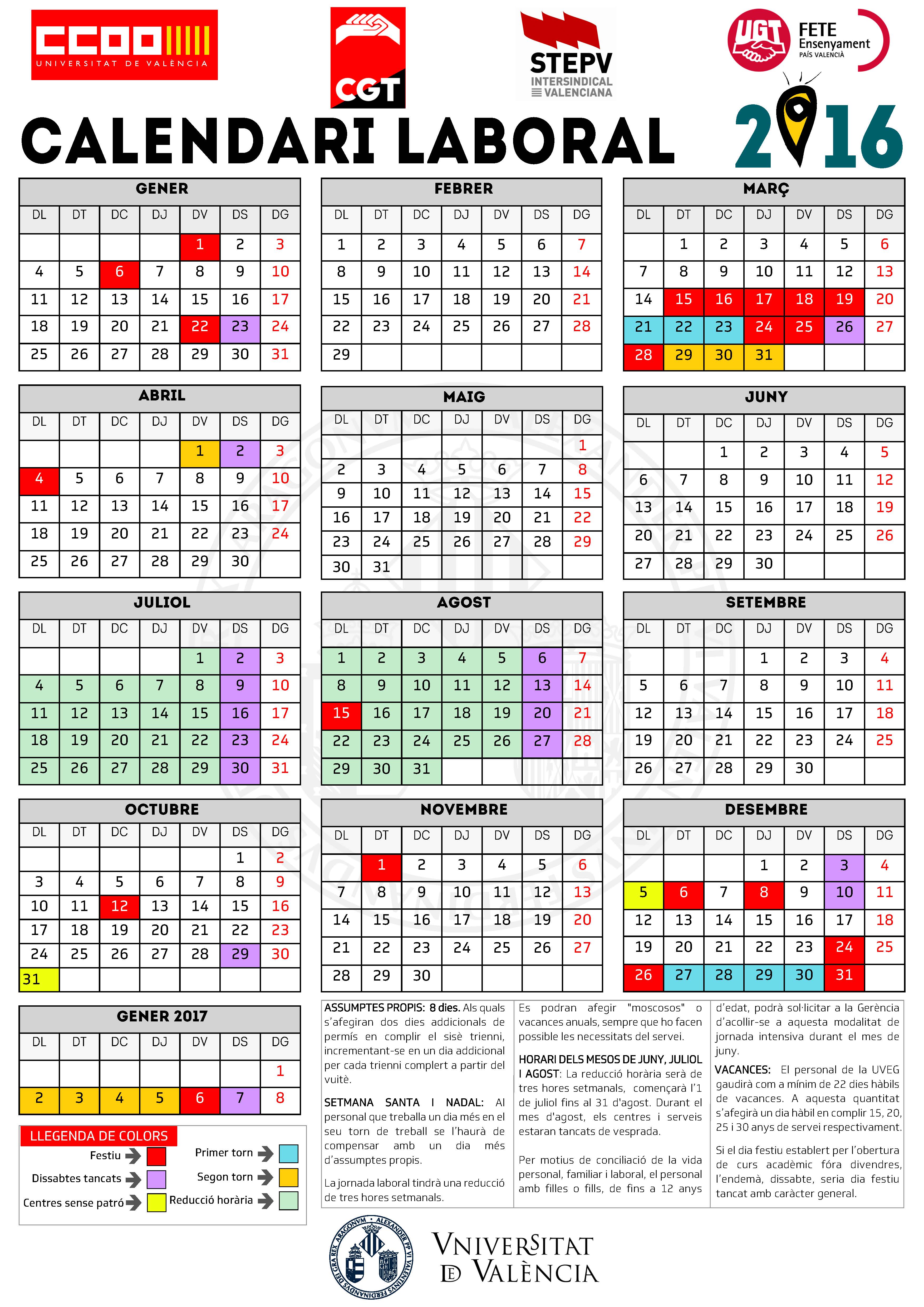 Calendario Laboral 2016 Calendario Laboral 2016