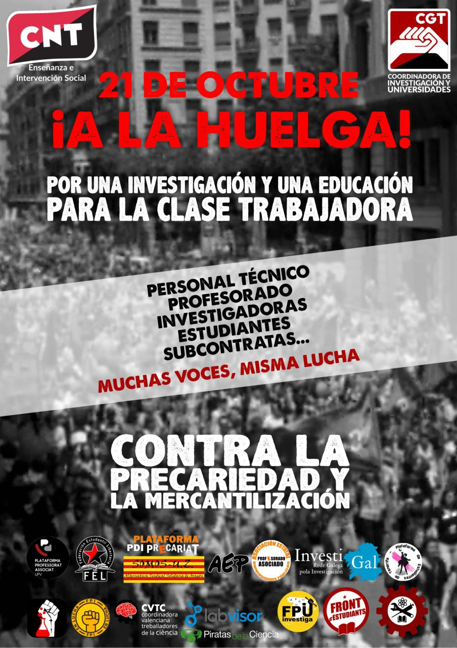 Cartel Vaga 21 octubre Investigació i Universitats