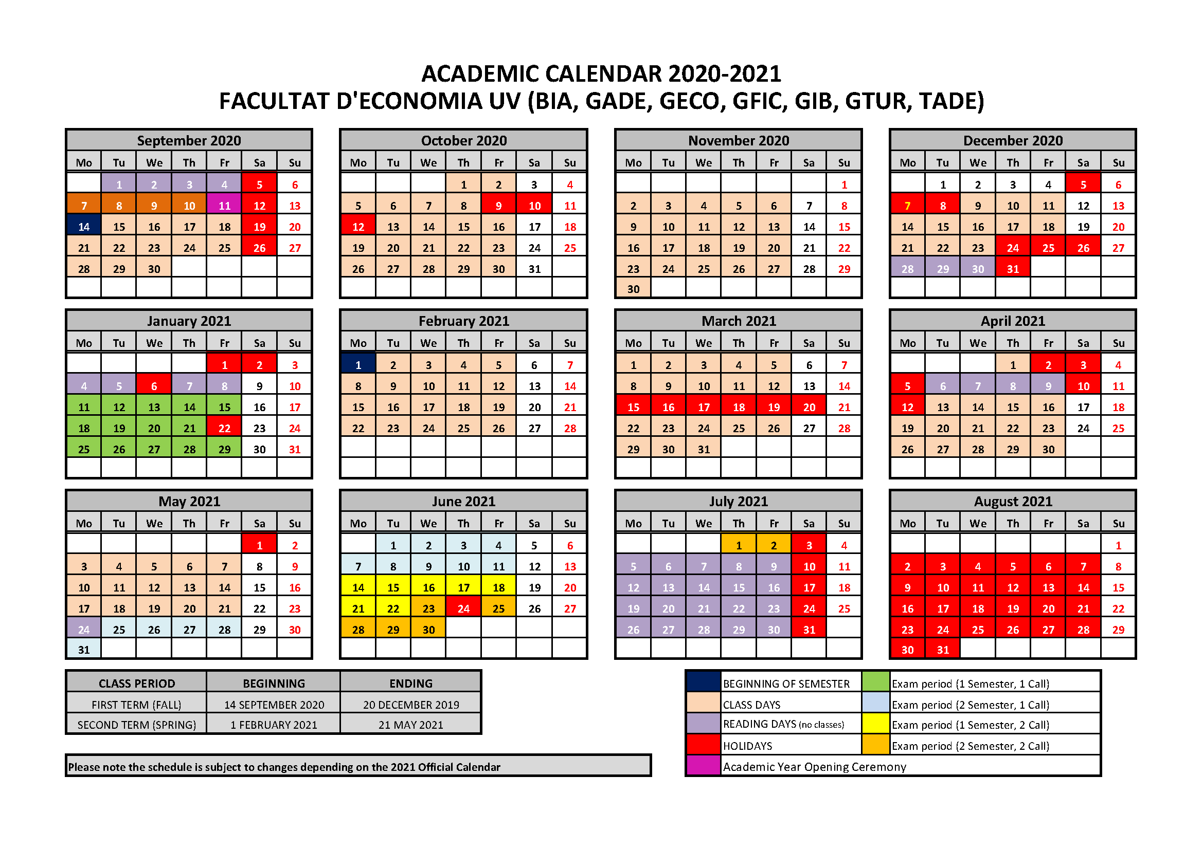 2021 Calendar Valencia Fall 2021 Calendar. 