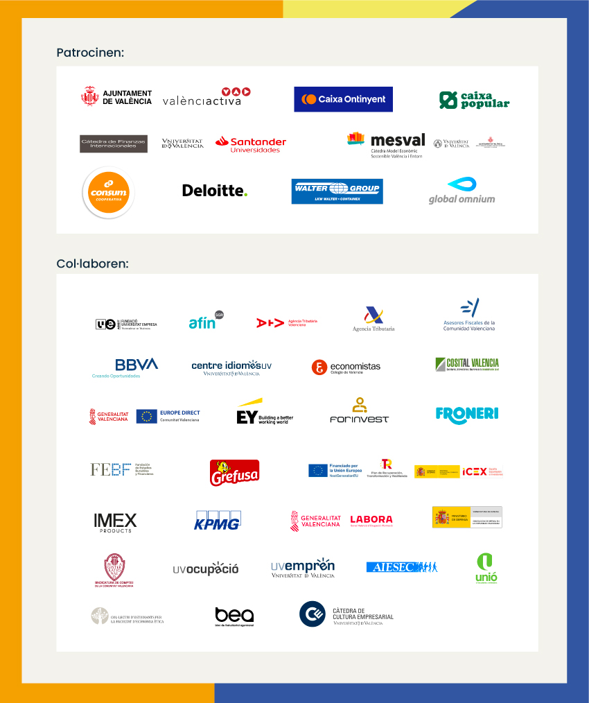 Logos Empresas patrocinadoras y colaboradoras en el Foro de Empleo y Emprendimiento de la Facultat d'Economia de la Universitat de València