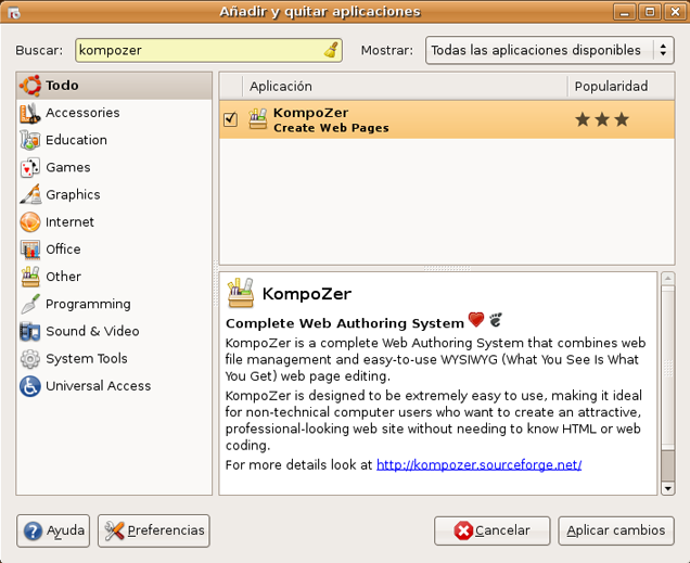 Instalación de Kompozer en Ubuntu