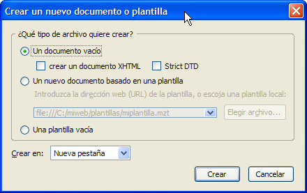 Crear un nuevo documento o plantilla