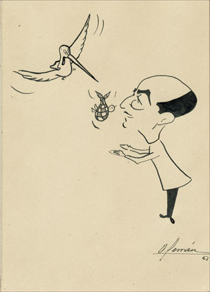 Caricatura de López Sancho de 1963 realizada por V. Ferrán