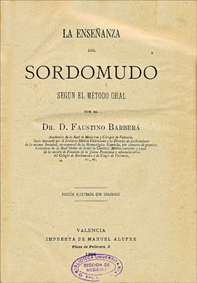 Portada de La enseñanza del sordomudo según el método oral, de Faustino Barberá