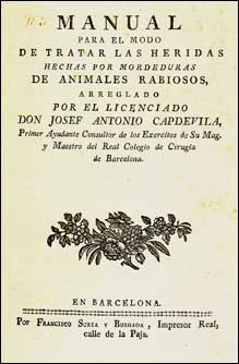 Portada del 'Manual para el modo de tratar las heridas hechas por mordeduras' (1787), de Josef Antonio Capdevila