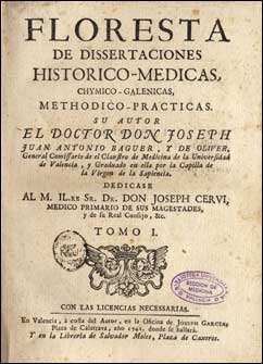 Portada de la 'Floresta..' (1741), de J.J. Antonio Baguer Oliver