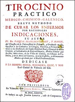 Portada del 'Tirocinio practico' (1737), de Virrey y Mange