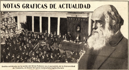 Imagen del homenaje a Darwin el 22 de febrero de 1909