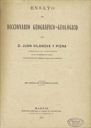 Vilanova y Piera, Ensayo de diccionario geogrfico-geolgico, 1884