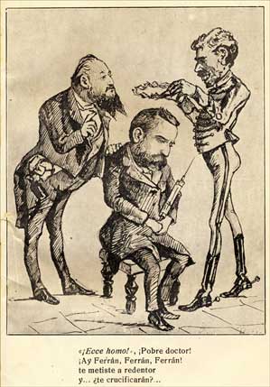 Caricatura del Dr. Pastor publicado en La Moma, 1885