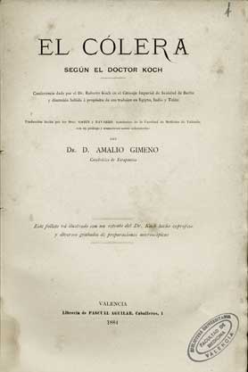 Koch, R. (1884), 'El clera Conferencia...', Valencia, Pascual Aguilar.