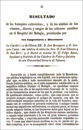 Página inicial del informe de J. Casañ y J. Romagosa sobre las autopsias realizadas a coléricos (1854).
