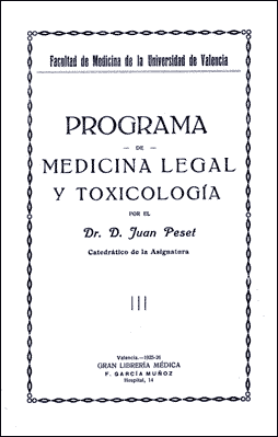 Programa de Medicina legal y Toxicologa, que imparta el prof. Peset en Valencia