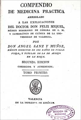 ngel Sanz,'Compendio de medicina prctica arreglado a las explicaciones de Felix Miquel', 1820