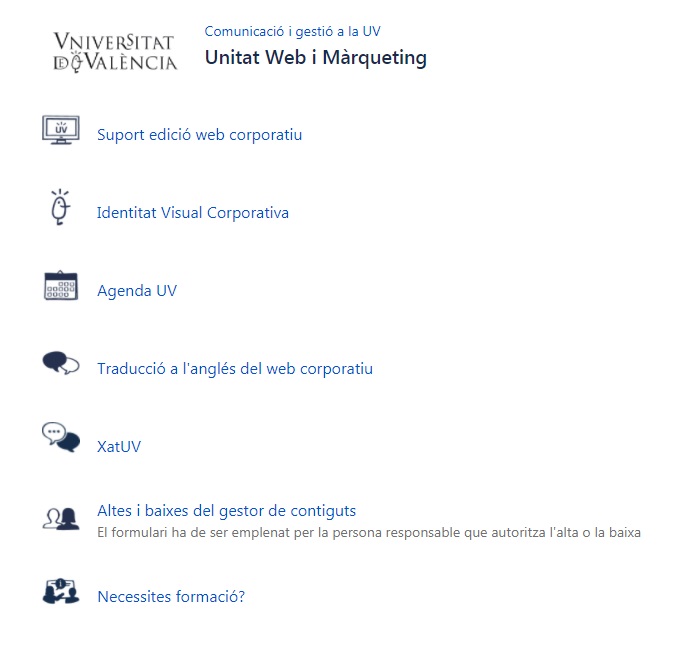 Captura sobre el tipo de peticions de la unitat web 