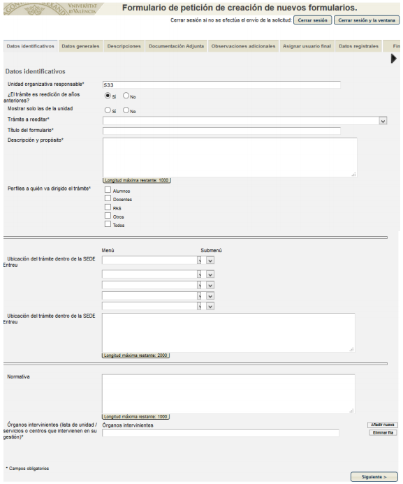 Captura formulari de petició de nous formularis