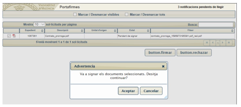 Snapshot in EDGE notification to sign selected documents