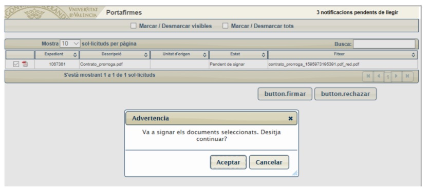 Capturaen EDGE botón advertencia vas a firmar documentos seleccionados