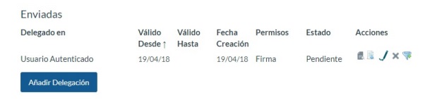 Screenshot of signature delegation