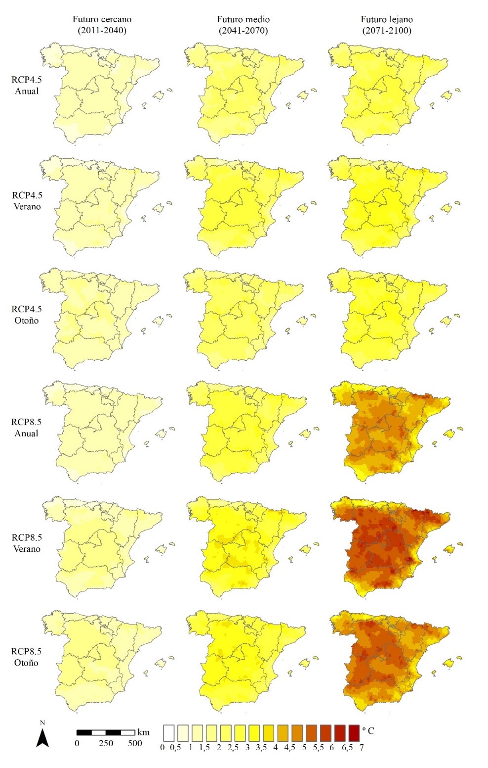 cambio medio de las temperaturas máximas